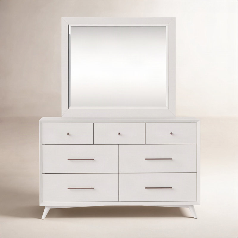 Commode 7 tiroirs avec miroir Williams, Blanc