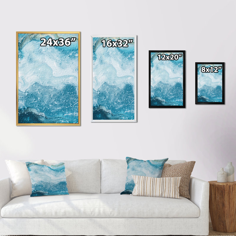 Light Blue Marble Art - Painting on Canvas, 12" H x 8" W x 1" D, White Floater Framed Canvas