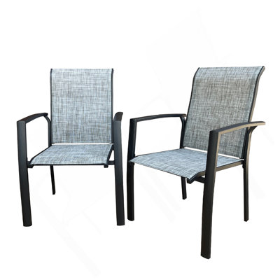 VRSHWO Garden Patio Chairs Set Of 2, All Weather Metal Outdoor Dining Chairs , Garden, Poolsides, Black Colour Frame