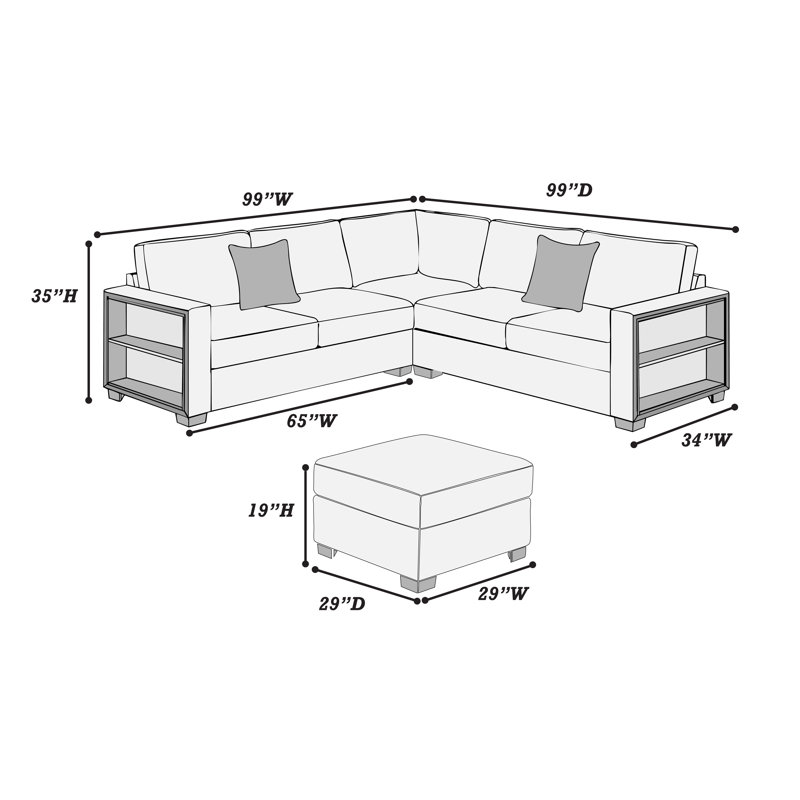 Ensemble modulaire 4 pièces avec repose-pieds Salwa, Gris