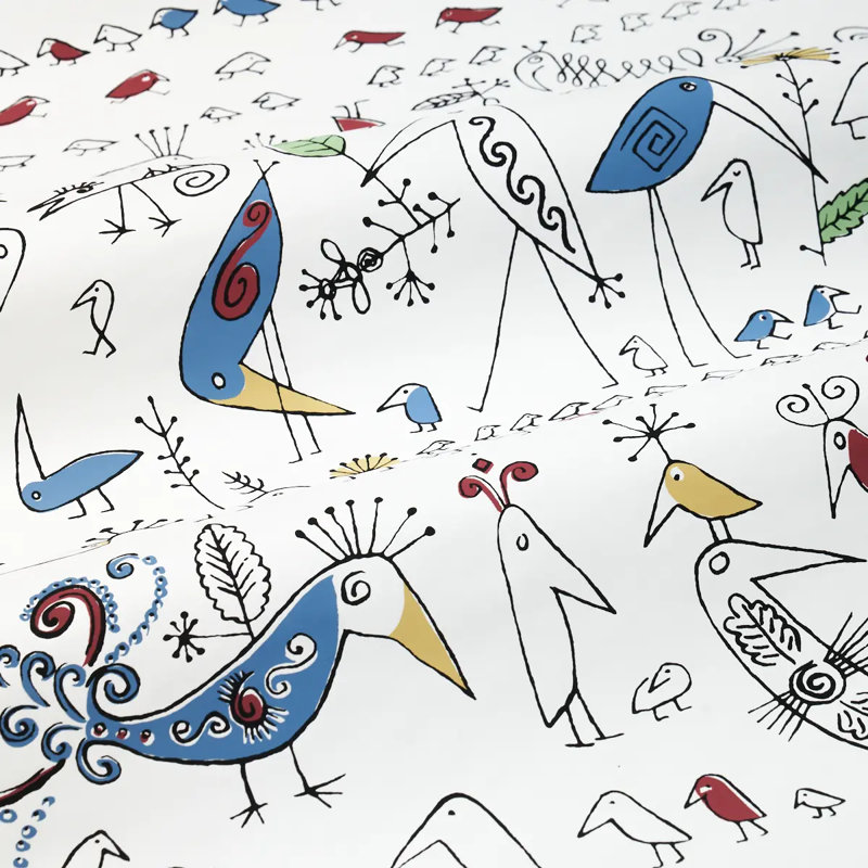 Aviary Wallpaper, Black/Blue/Red