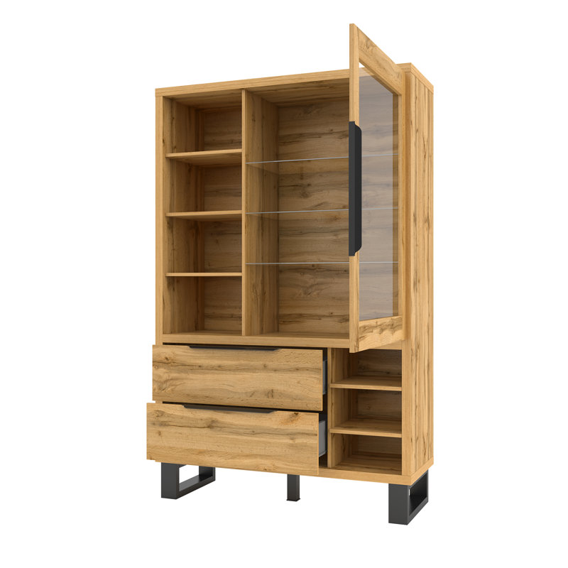 Erik 1 Door 2 Drawer Display Cabinet, Wotan Oak
