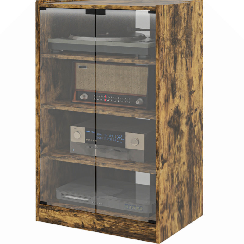 Adjustable Glass Audio Cabinet, Brown