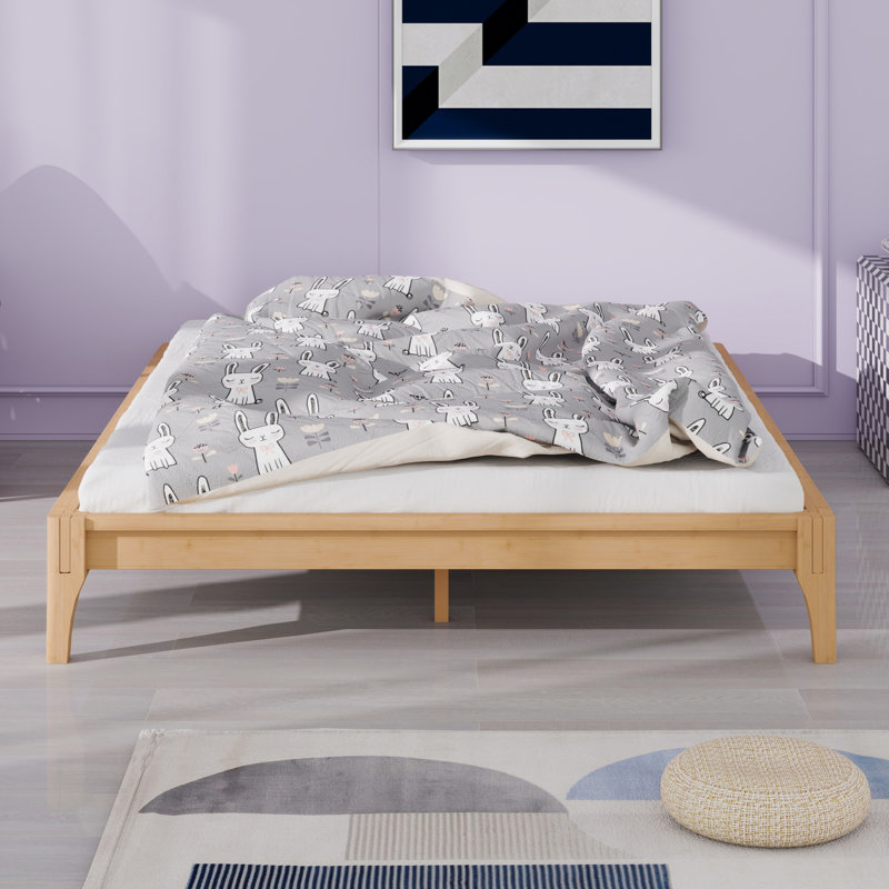 Solid Dry Bamboo Wood Platform Bed Frame, With Wood Slat Support, Natural