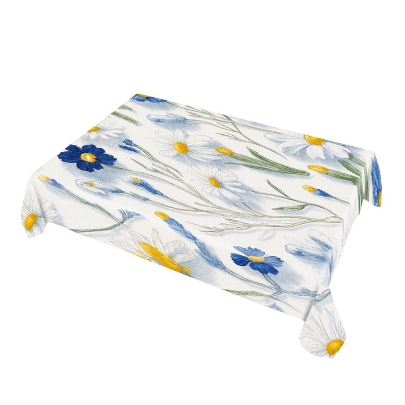 Blue White Daisies Tablecloth for Dining Decor, Rectangle, 60L x 86W