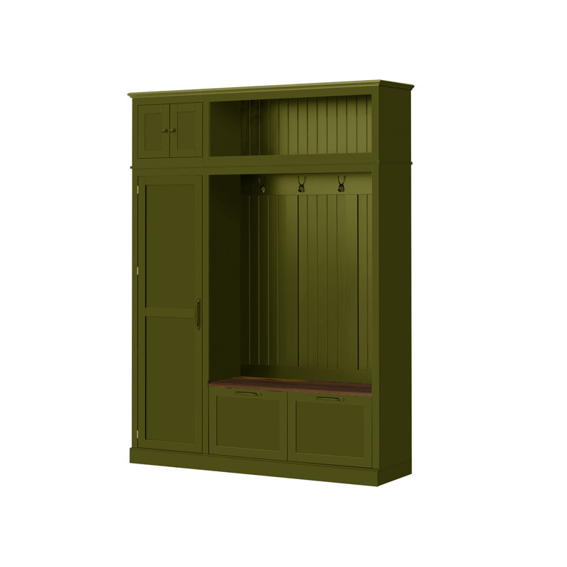 Hall Tree 59'' Wide With Bench And Shoe Storage, Green