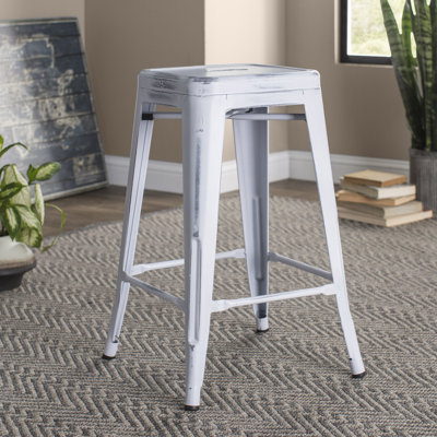 Backless Metal Indoor-Outdoor Stool w/Square Seat
