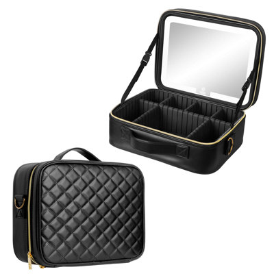 12” Portable Makeup Organizer Makeup Tool Case With Led Mirror