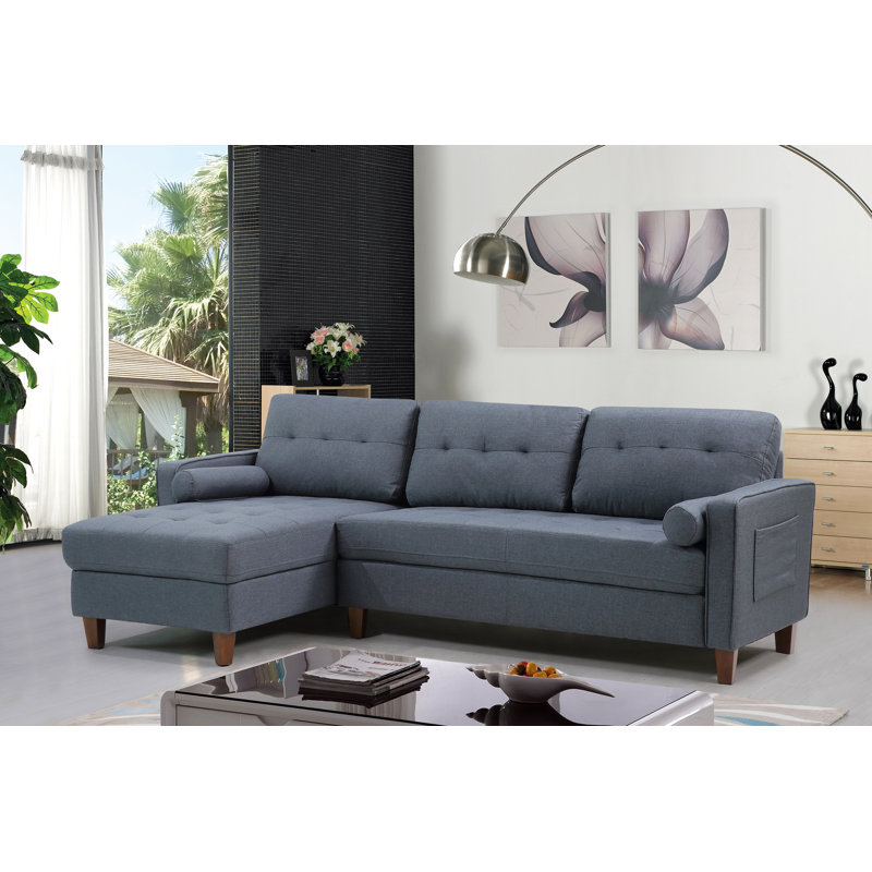 Weatherall Upholstered L-Shaped Sectional Left Hand Facing, Dark Blue Linen