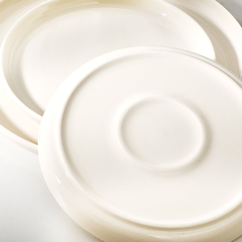 Service de table en porcelaine 12 pièces, assiettes et bols pour 4, crème, Crème