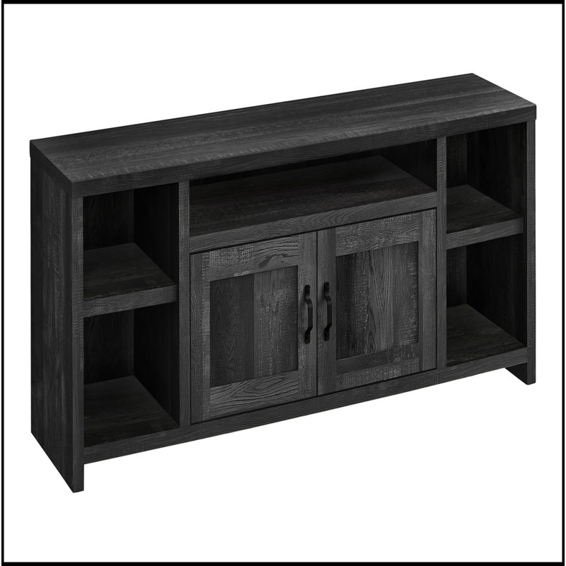 Meuble télé, console de 60 po, meuble multimédia, meuble de rangement, salon, chambre à coucher, stratifié noir, transitionnel