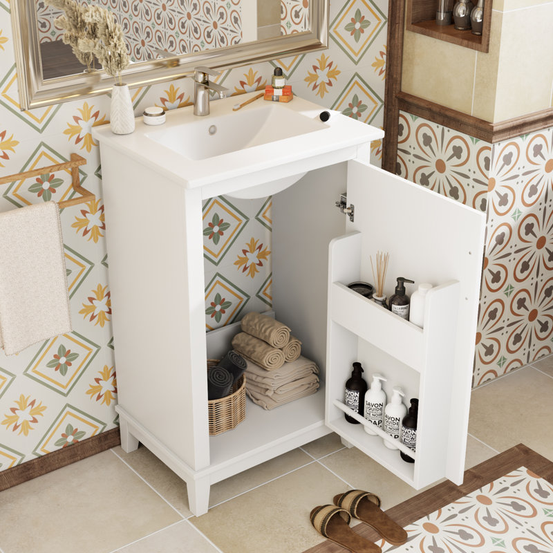 20" Single Bathroom Vanity With Ceramic Top, White