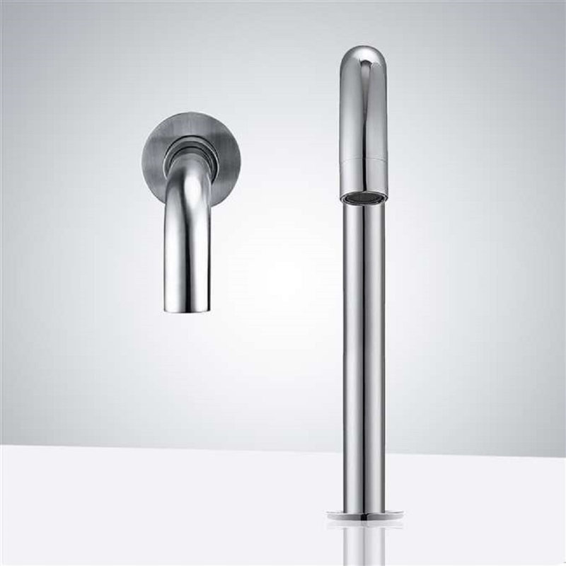 Robinet de salle de bain commercial à capteur tactile sans fil avec ensemble de drain