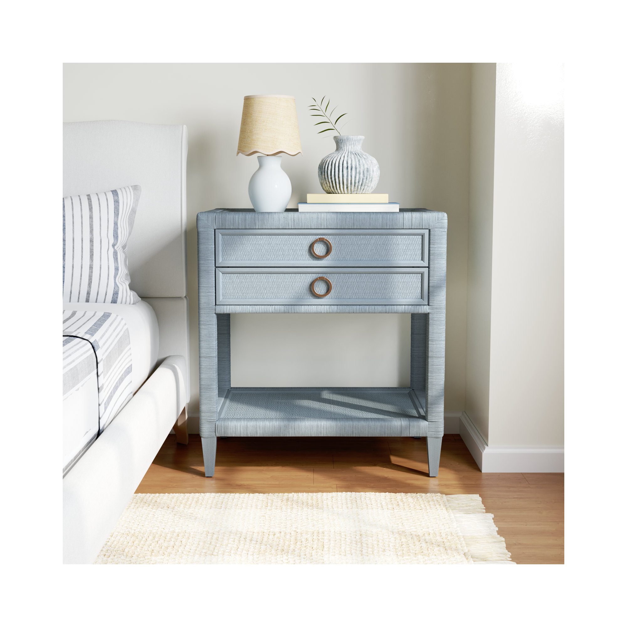 Warwick 2 - Drawer Nightstand, Sea Glass, Satin Brass