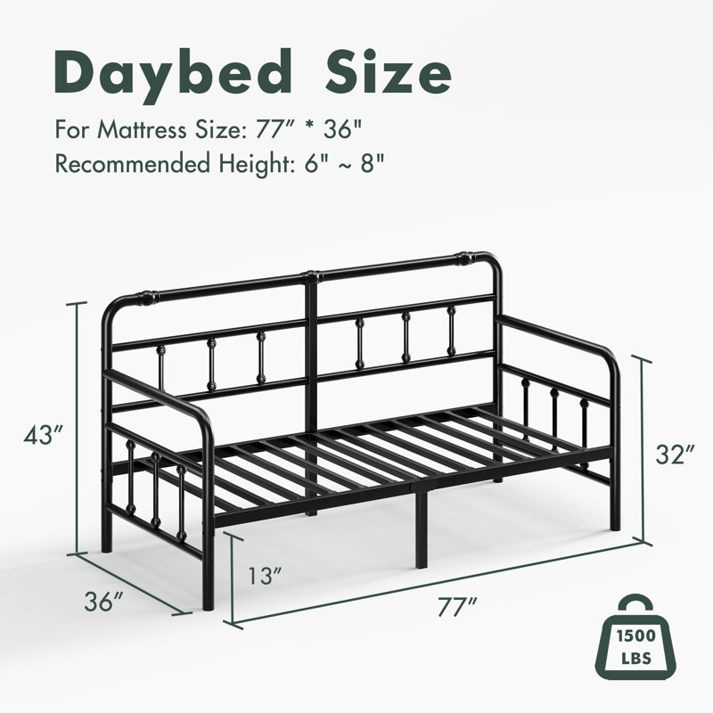Daybed, Slat Support Sofa Bed Frame, No Box Spring Needed, Black