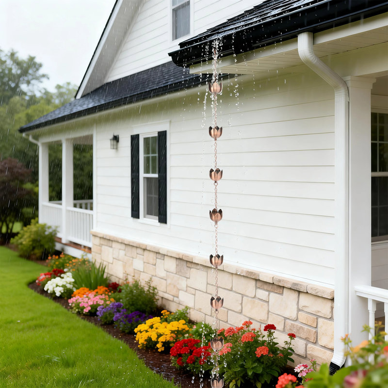 Chaîne de pluie en cuivre 5,28 pi - 8 tasses décoratives, crochet de gouttière réglable pour la décoration extérieure de patio, de jardin et de maison