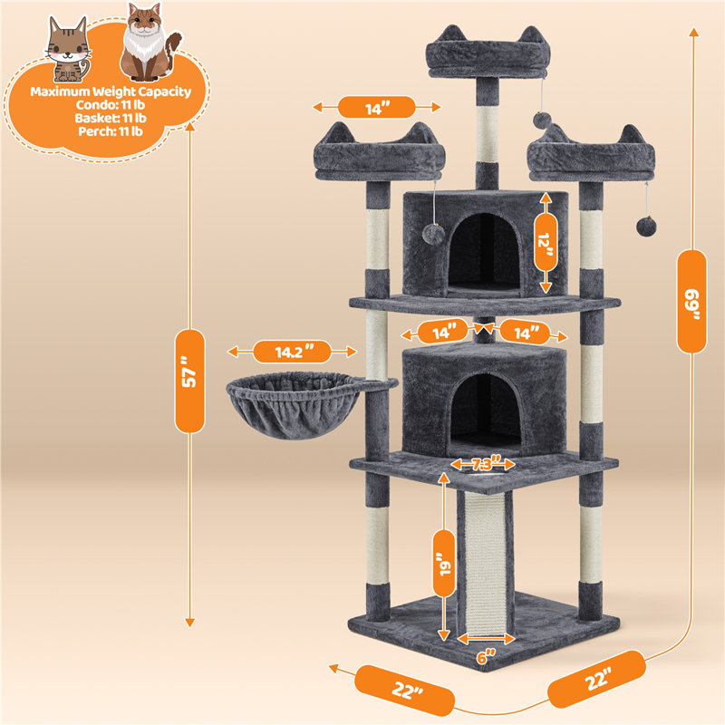 Zutphen 69'' H Cat Tree, Dark Grey