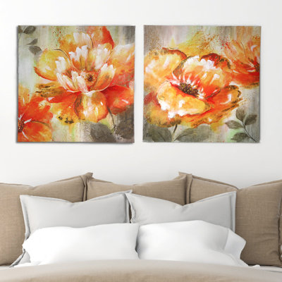 «Orange Crush I and II» par Nan F, ensemble de 2 reproductions d'art sur toiles tendues