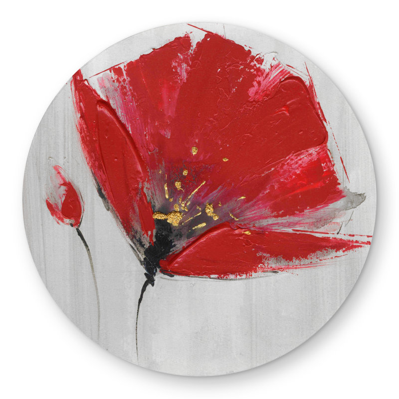 Two Red Flowers on Gray Background | Romantic Round Rug
