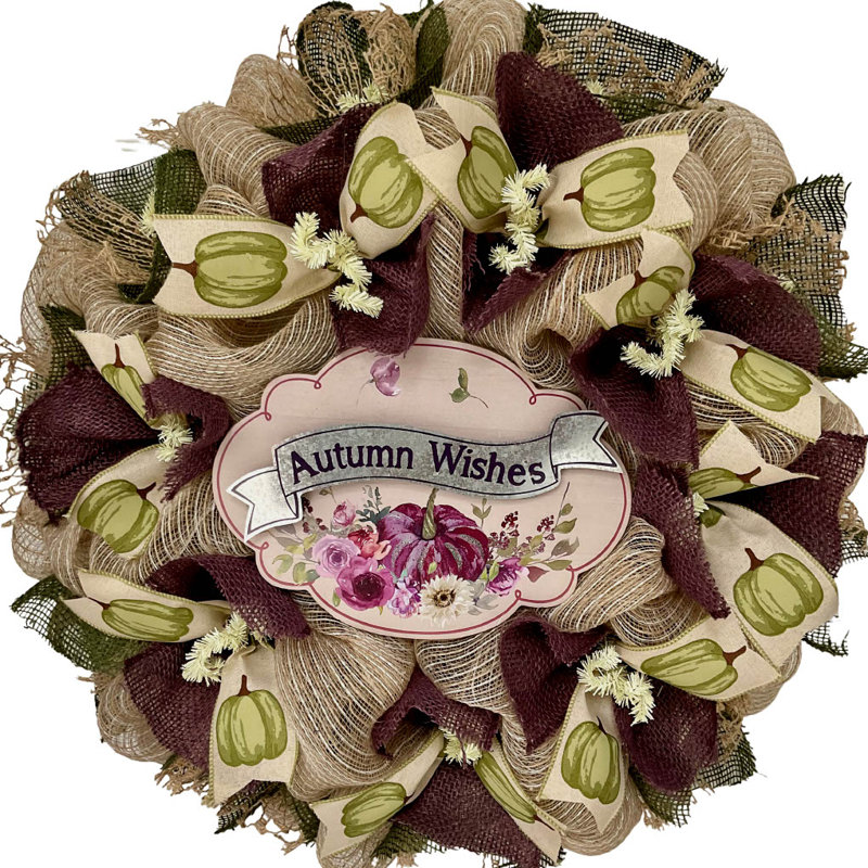 Couronne de vœux d'automne prune et toile de jute