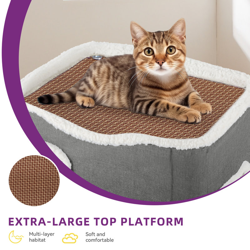 Gray 2-Storey Modern Cat House with Scratch Post and Hideaway Cave