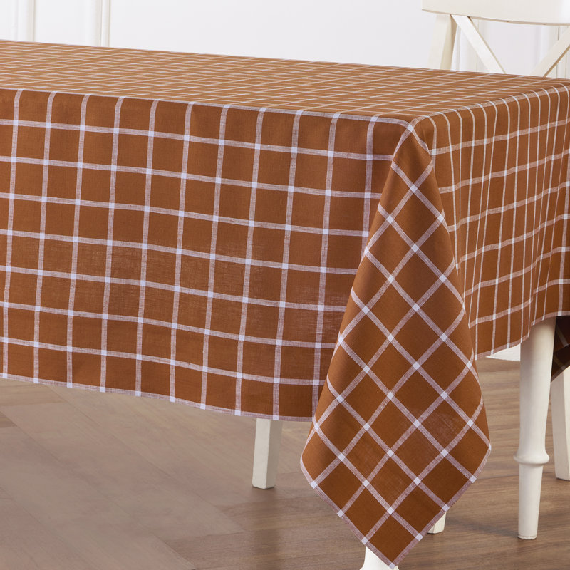 Windowpane - 100% Pure Linen Tablecloth, 108" x 60", Cinnamon