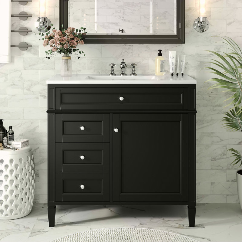 Meuble-lavabo de 36 po avec lavabo supérieur, meuble-lavabo moderne avec 2 tiroirs et tiroir escamotable, meuble-lavabo simple