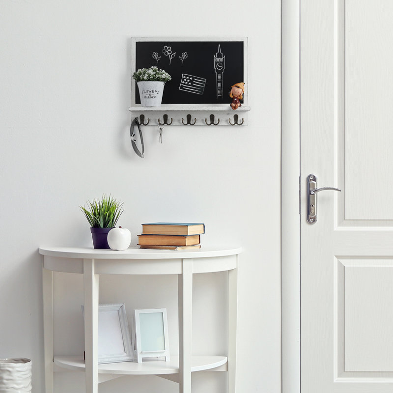 Hershal Floating Shelf with Hooks, Gray