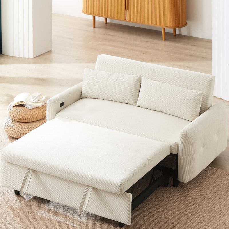 Canapé-lit beige avec pieds stables et tissu réglable à 3 angles