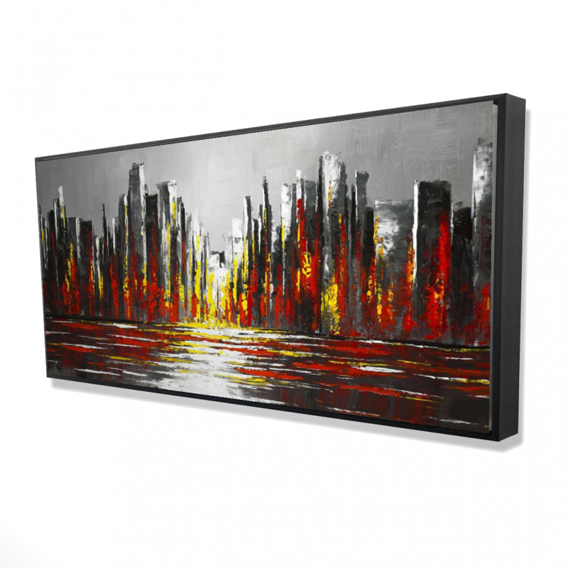 Abstract Red Skyline - Framed Canvas for Home Decor