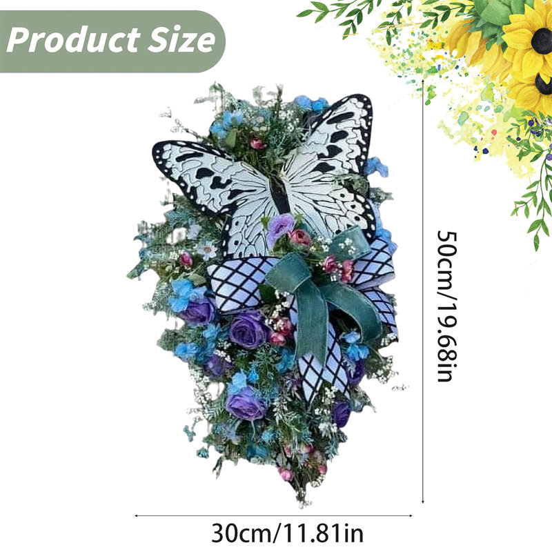 Couronne artificielle papillon avec couronne de fleurs et papillons, 2