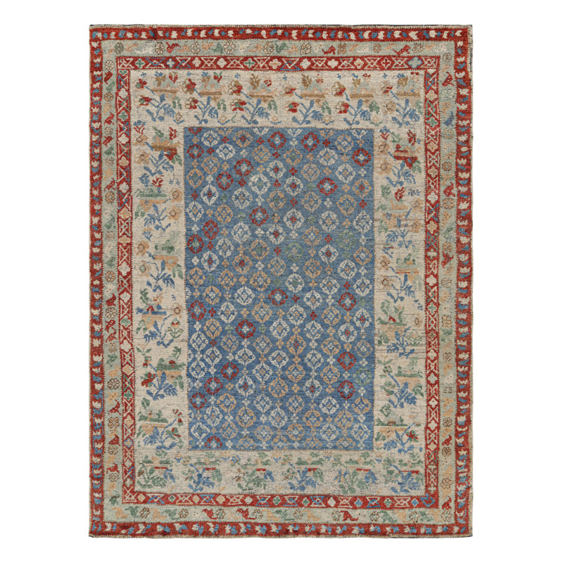 Rug & Kilim’S Classic Rug In Blue With Colorful Floral Patterns, Rectangle 4' x 5'