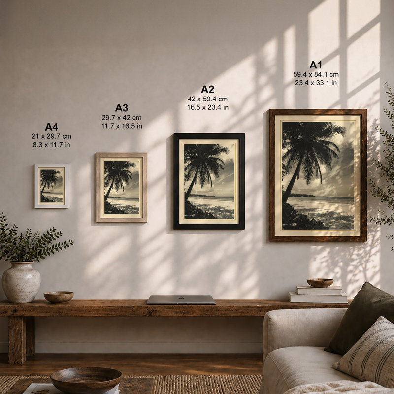 Palm at Dusk Coastal - Framed Print, A4 - 29.7 x 21.0 cm, Unframed
