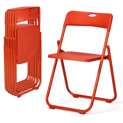 Patio Orange Plastic Folding Chair(Set Of 6)