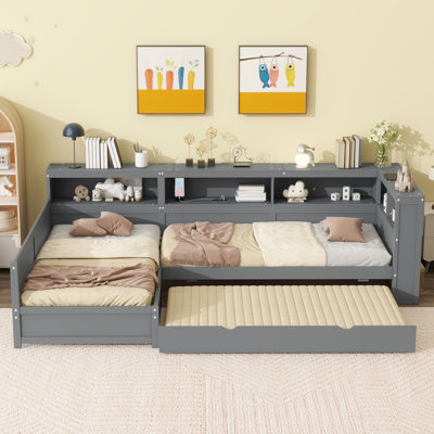 L-Shaped Daybed With Trundle, Drawer, And Usb by Red Barrel Studio