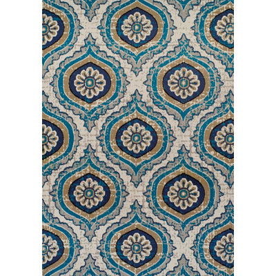 Tapis intérieur / extérieur à motif géométrique bleu marine / ivoire Mirko