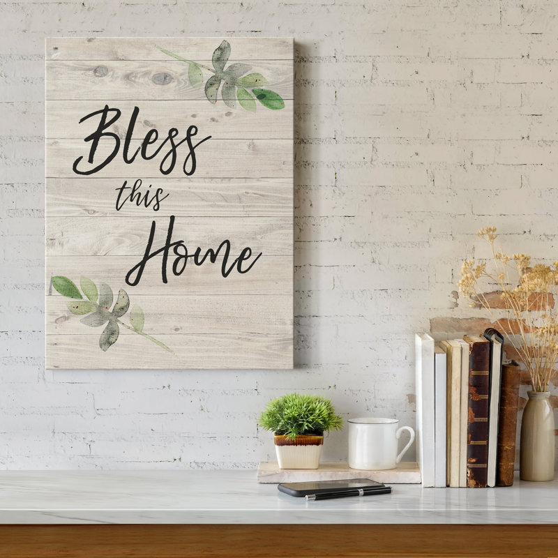 «Bless this home», reproduction d'art textuel sur toile tendue, H 12 po x l 8 po