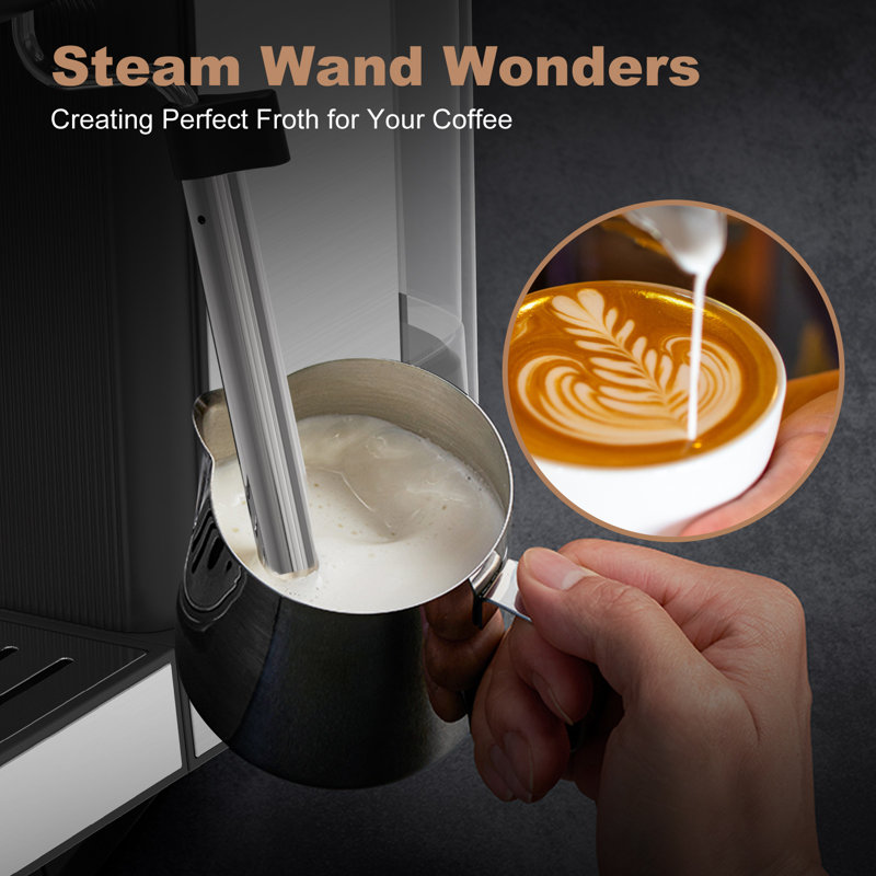 Machine à espresso en acier inoxydable pour la maison - Machine à cappuccino et café au lait compacte avec filtre à dosettes, buse à vapeur pour mousseur à lait, contrôle précis de la température et du temps