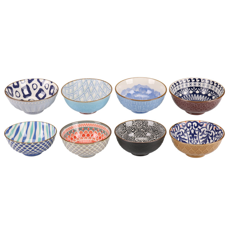 Colorful Ceramic Dessert Bowls Set of 8 with Assorted Patterns