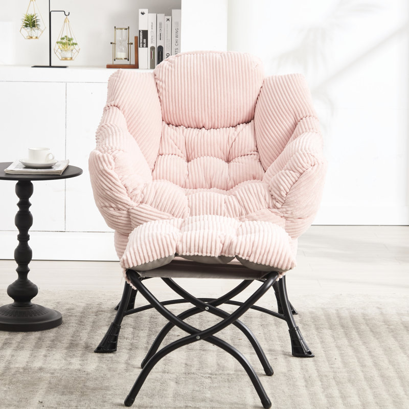 Fauteuil de jardin rose, confortable et moelleux, en coton doux et stable, avec poche latérale.