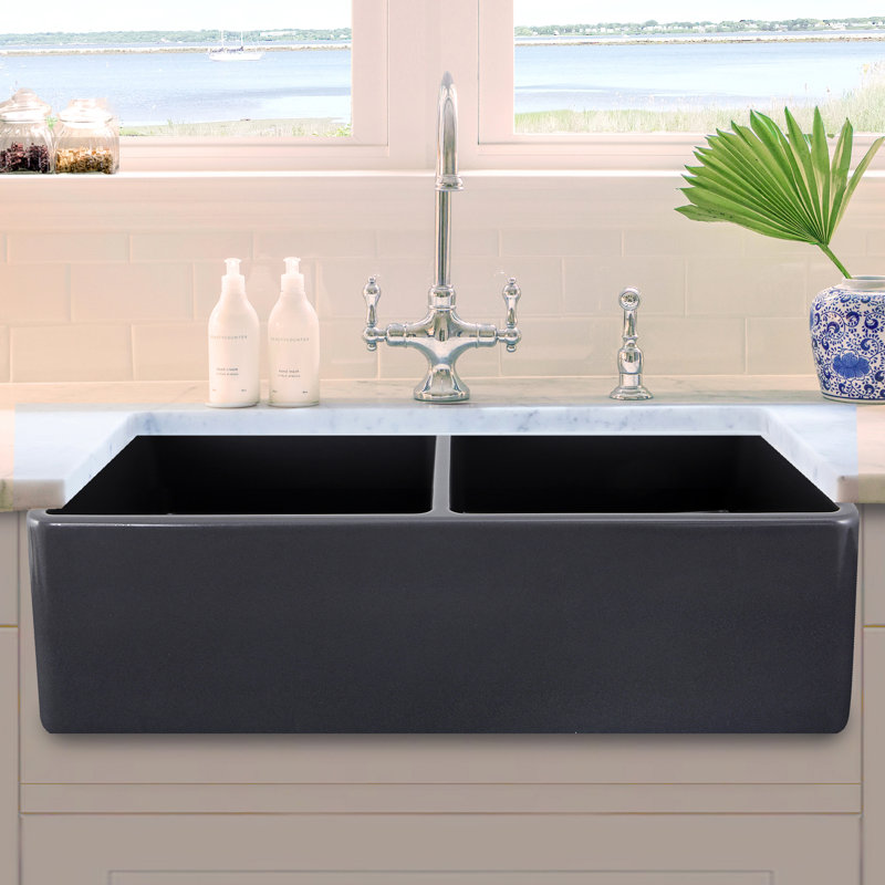 Cape 33.25'' L Double Basin Kitchen Sink, Bluff Gray