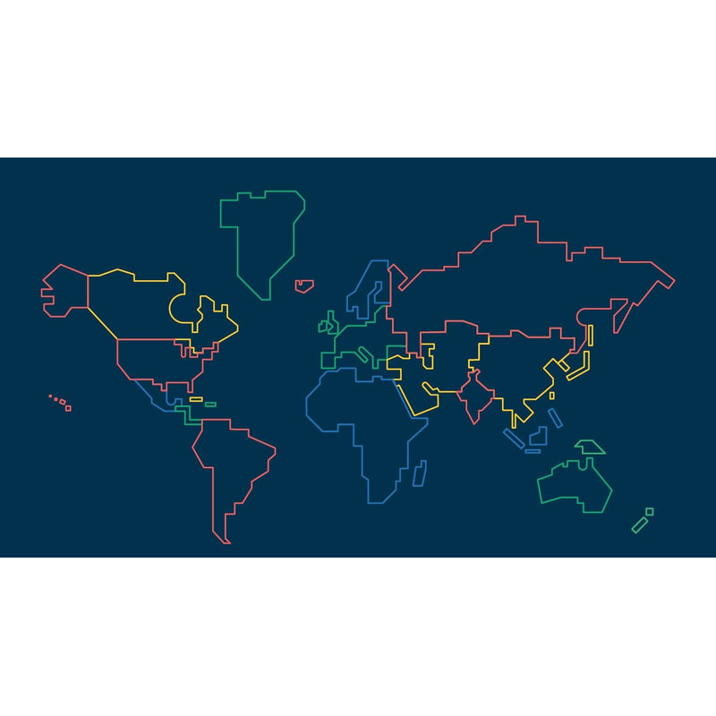 Papier peint carte du monde moderne abstrait, L 96 po x l 120 po, Marine