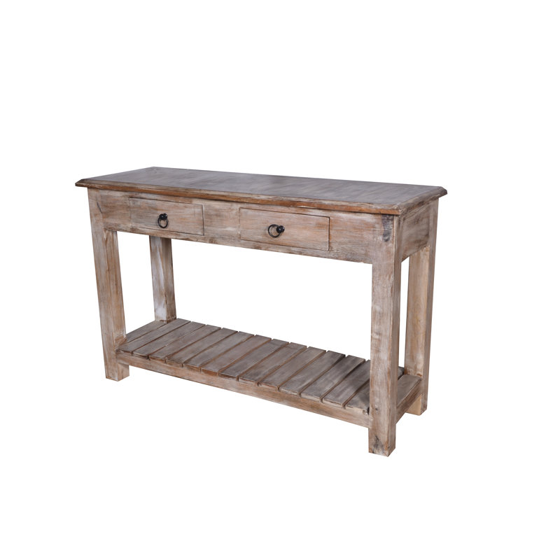 Duplin Console Table – White Washed Distressed Mango Wood with Lower Shelf (48") 
