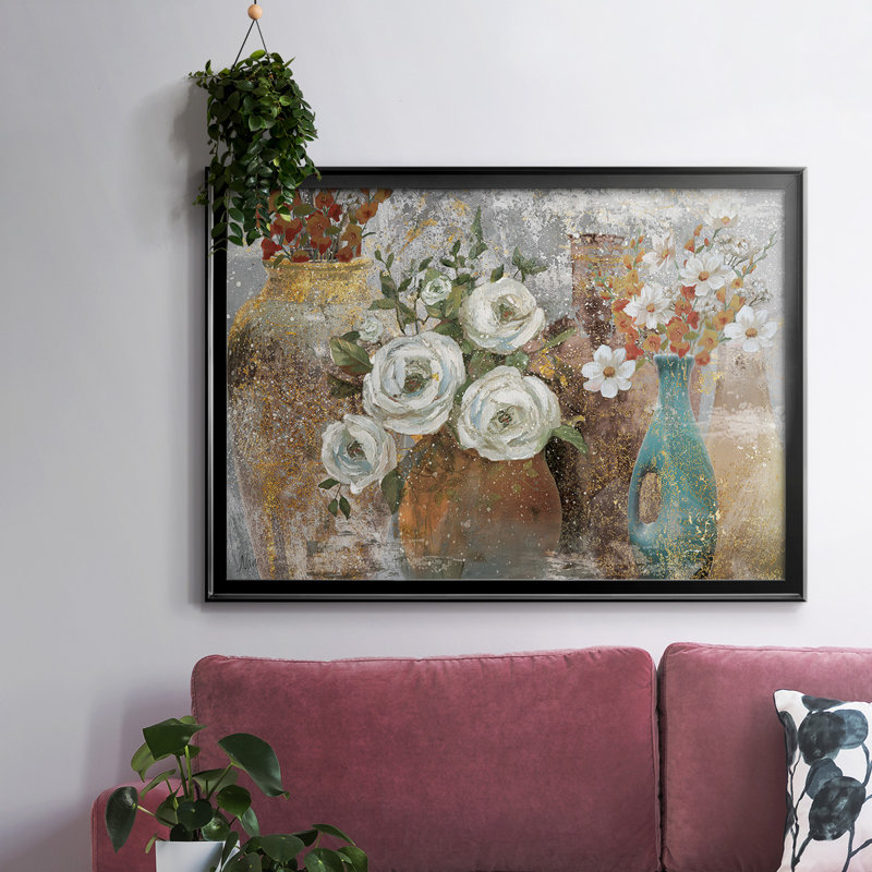«Vessels And Blooms Spice», reproduction d'art sur toile, Argent, H 30 po x l 44 po x P 1,5 po