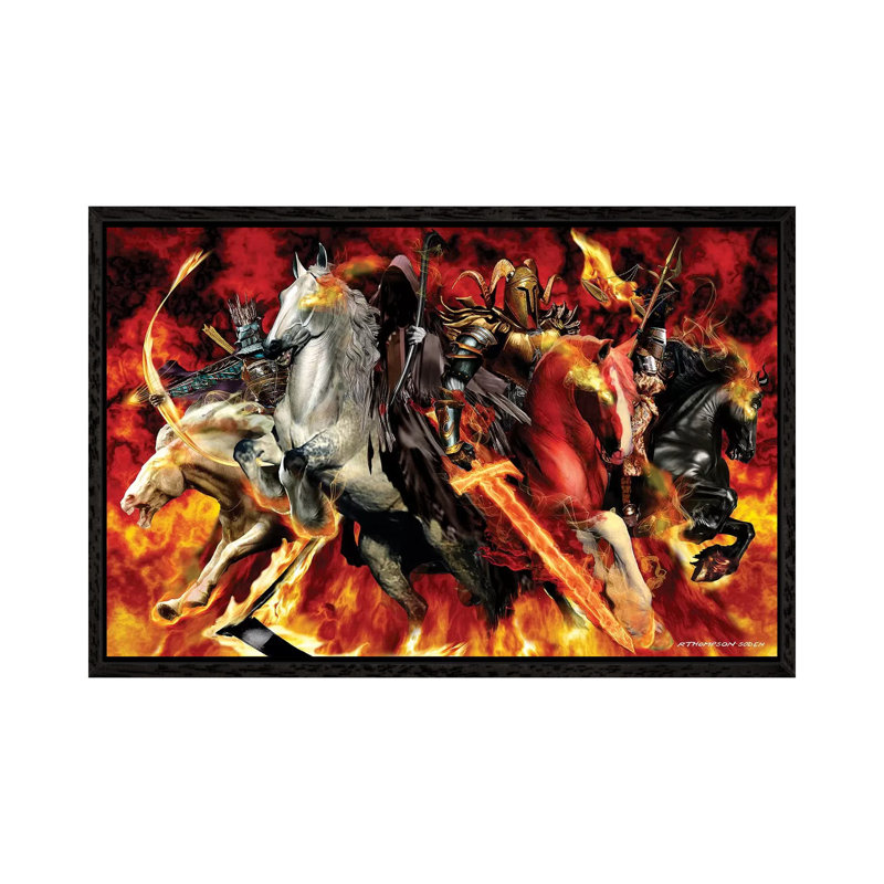4 Horseman 1 Piece Wall Art on Canvas, 66.04 cm H x 45.72 cm W, Black Floater Framed