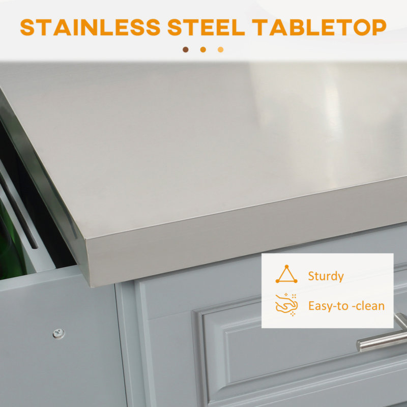 Gray Stainless Steel Top Kitchen Cart with Spice Rack