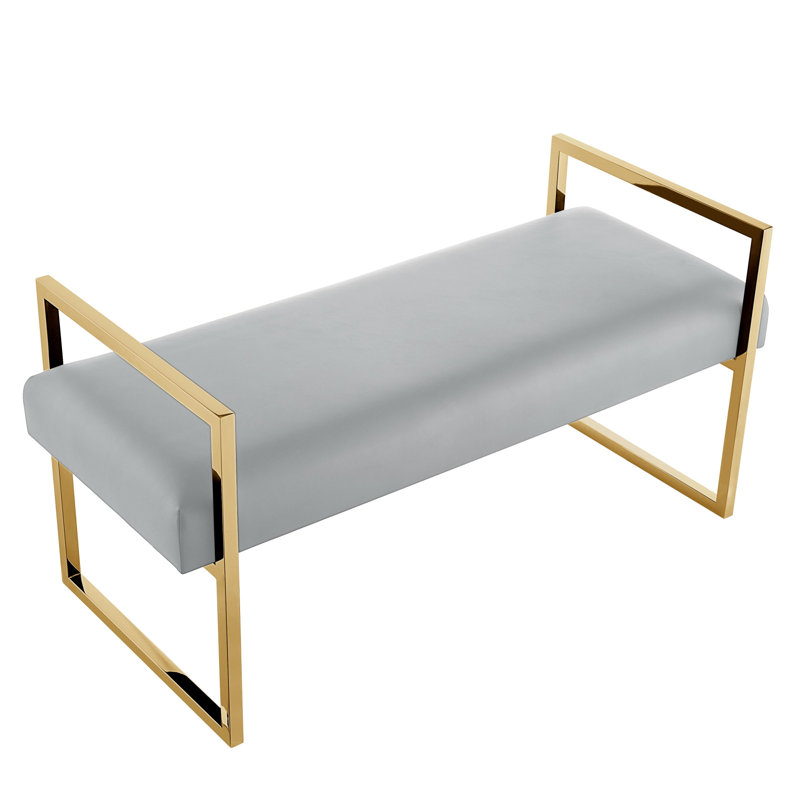 Banc en similicuir Tyshone, Gris/doré