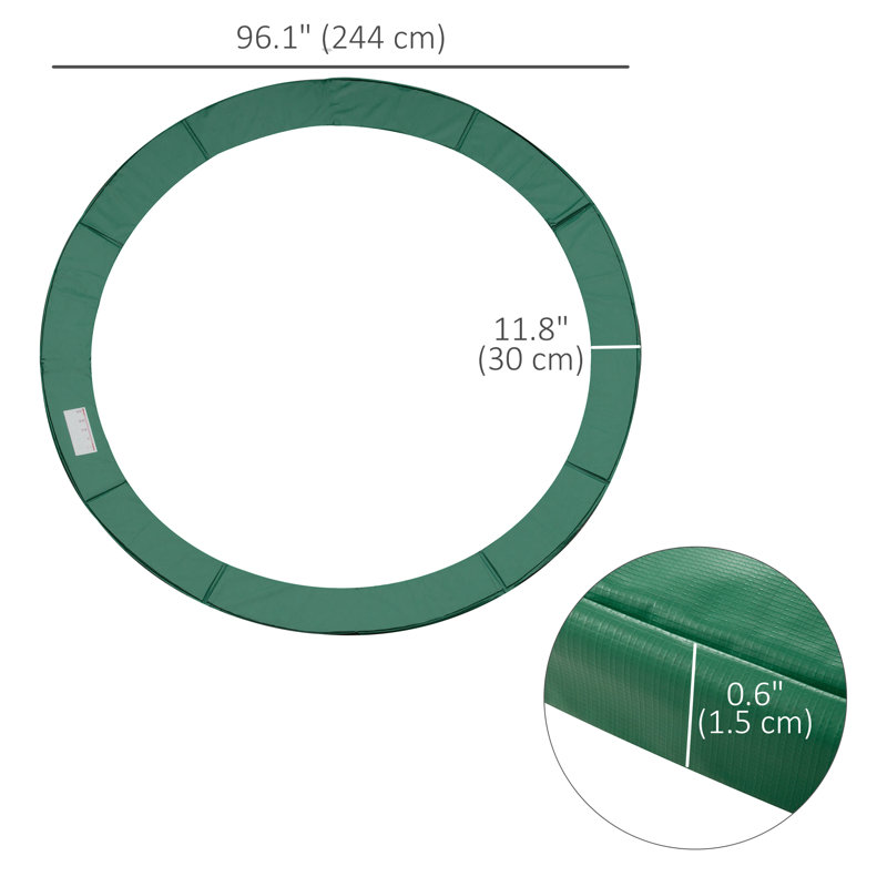 Coussin de cadre pour trampoline, Vert / blanc, H 0,6 po x l 96 po x P 96 po