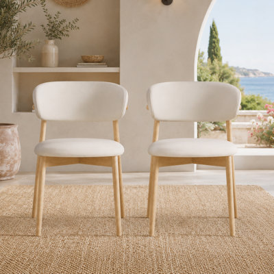 Crescent Oak Mid-Century Upholstered Dining Chairs Set of 2, Curved Back Wooden Dining Chairs with Padded Seat, Modern Accent Chairs for Dining Room, Kitchen, Living Room and Cafe