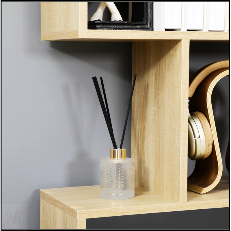 HOMCOM 75.5"H Bookcase 6 Shelf S-Shaped Bookshelf Wooden Storage Display Stand Shelf Organizer Free Standing Oak